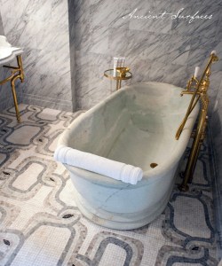 Carved Carrara Bath Tub with Raised Base