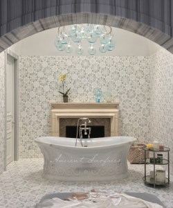 Stylistic Carrara Bath Tub with a Greek Wave Motif